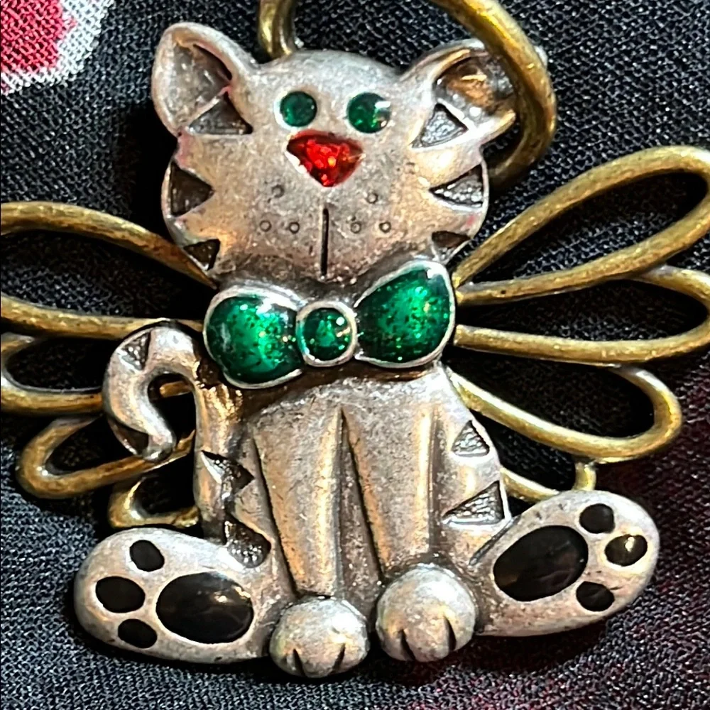 Gold and Silver tone Cat Angel Brooch